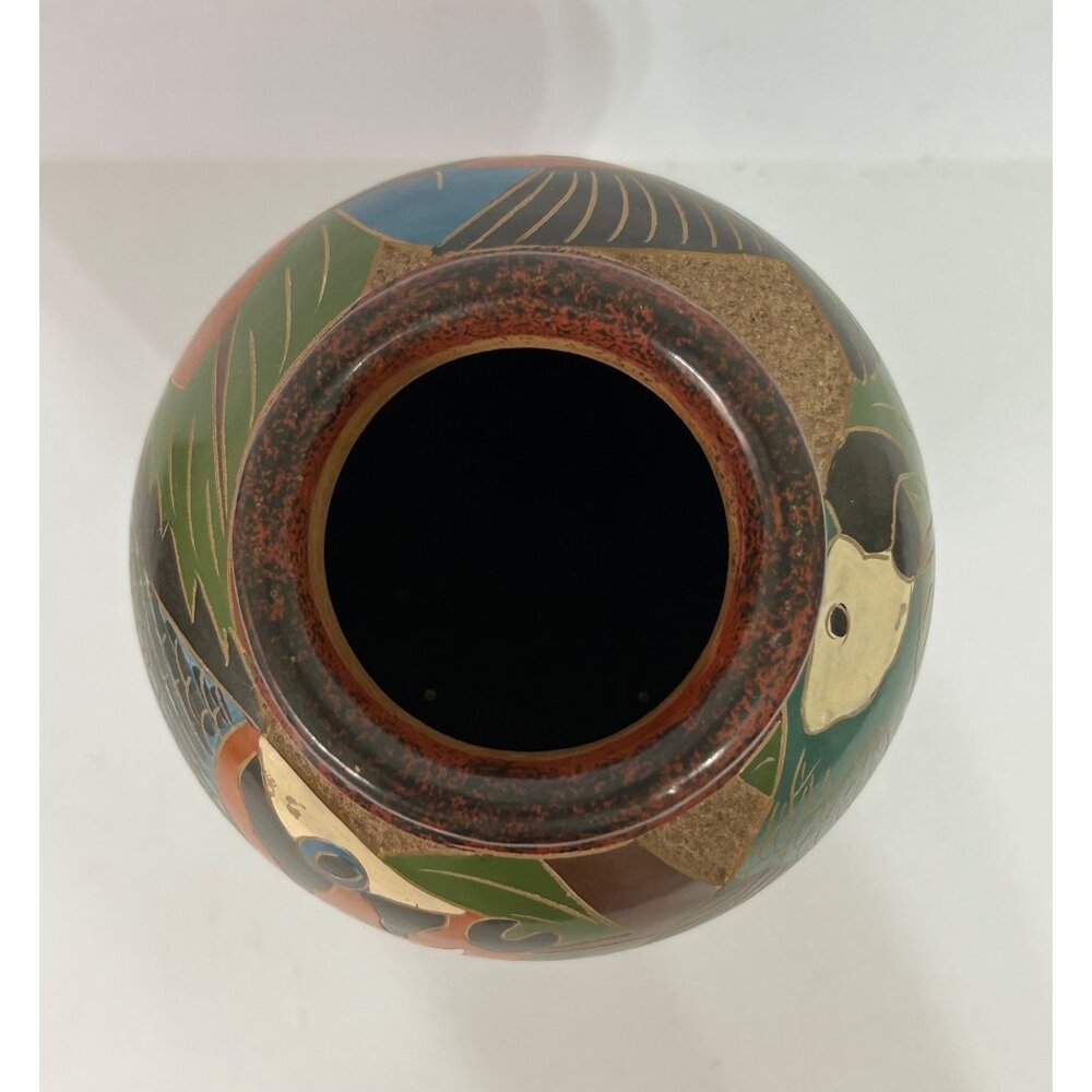 Handcrafted Ceramic Folk Art Vase Parrot & Fish Design Green Blue Red Cost Rica - Picture 9 of 10